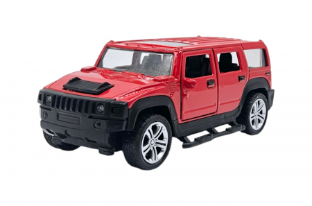 Masini metal 11-13cm - Masinuta metalica tip Hummer, Sunete realistice, Usile se deschid, Farurile lumineaza, Baterii incluse, Rosu, 13cm