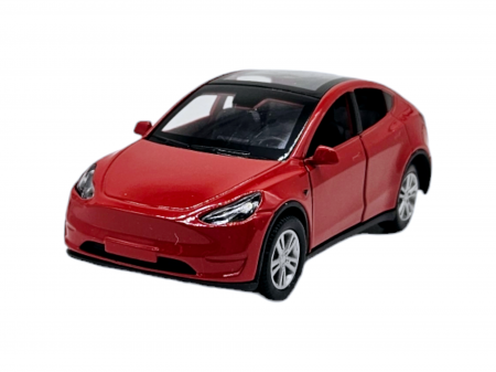 Masinuta metalica, tip Tesla, Sunete si lumini, usile se deschid, scara 1:32, Rosu, 11cm [3]