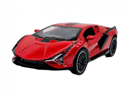 Masinuta metalica tip Lamborghini SIAN, Sunete realistice, Usile se deschid, Farurile lumineaza, Baterii incluse, Rosu, 15cm [2]