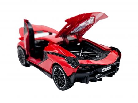 Masinuta metalica tip Lamborghini SIAN, Sunete realistice, Usile se deschid, Farurile lumineaza, Baterii incluse, Rosu, 15cm [7]