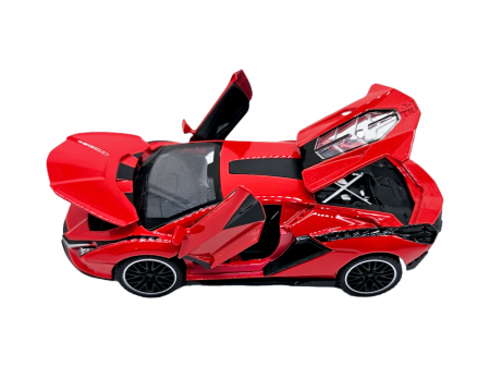 Masinuta metalica tip Lamborghini SIAN, Sunete realistice, Usile se deschid, Farurile lumineaza, Baterii incluse, Rosu, 15cm [1]