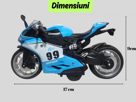 Motocicleta din metal, Sunete si lumini, Functie pull-back, Albastru, 17cm, Ergino [1]