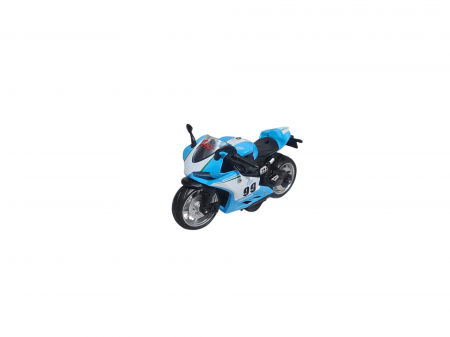 Motocicleta din metal, Sunete si lumini, Functie pull-back, Albastru, 17cm, Ergino [6]