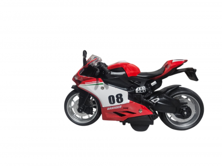 Motocicleta din metal, Sunete si lumini, Functie pull-back, Rosu, 17cm, Ergino [5]