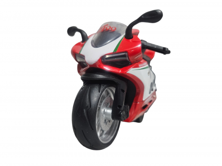 Motocicleta din metal, Sunete si lumini, Functie pull-back, Rosu, 17cm, Ergino [6]