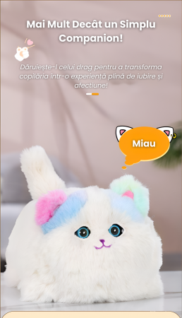 Pisica Interactiva din Plus, Efecte de miscare a cozii si clipirea ochilor, 2 cantece, Toarce cand este mangaiata, Material moale si pufos, Cultiva afectiunea si empatia, ERGINO®Baterii incluse, 29cm [3]