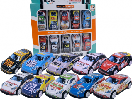 Seturi masinute - Set 10 masinute din aliaj, Functie pull-back, Multicolor, Scara 1:64