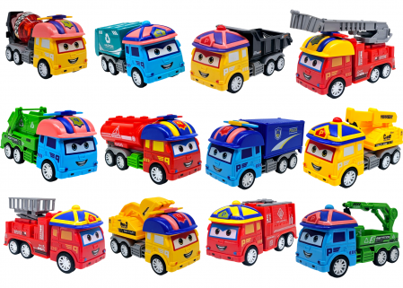 Seturi masinute - Set 12 masinute colorate de jucarie, Echipe de Salvare si Interventie, Cisterna, Macara, Excavator, Masina de Pompieri, Cifa, Basculanta, Salubritate, Multicolor, Plastic, 13cm, +3ani, ERGINO®