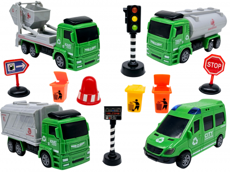 Jucarii interactive - Set 12 piese Salubritate, Masina de gunoi, Continer basculant, Vitanja, Duba, alte Accesorii, Jucarii educative si interactive, +3ani, plastic, ERGINO®