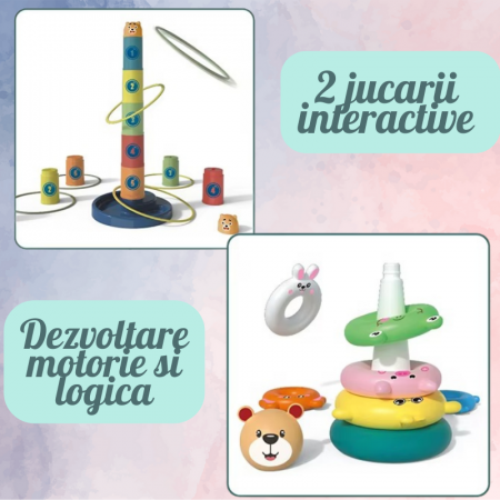 Set 2 Jucării Educative - Turn Multicolor și Inele pentru Copii [1]