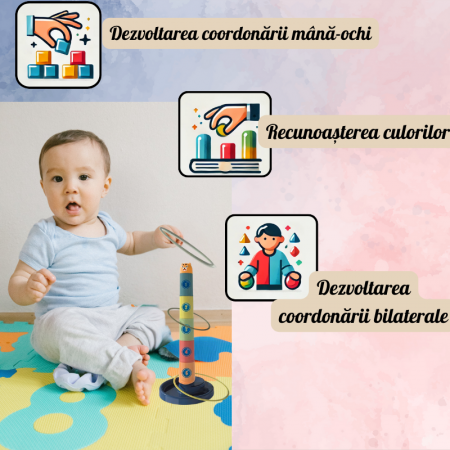 Set 2 Jucării Educative - Turn Multicolor și Inele pentru Copii [5]