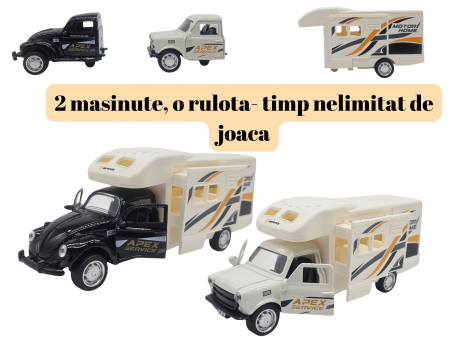 Set 2 masini de metal cu o Rulota, Usi mobile, Sunete si lumini, Functie Pull-back, 17cm, ERGINO® [3]