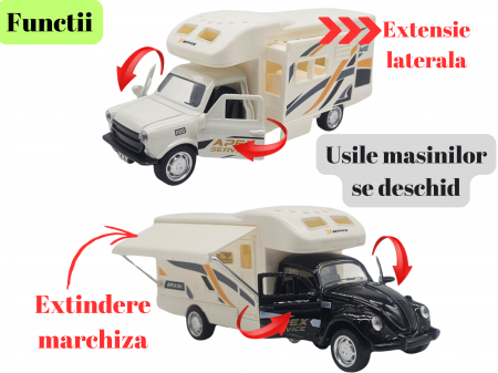 Set 2 masini de metal cu o Rulota, Usi mobile, Sunete si lumini, Functie Pull-back, 17cm, ERGINO® [2]