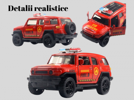 Set 4 masini de interventie din metal, Sunete si lumini, Se deschid usile, Functie pull-back, Ambulanta, Politie, Pompieri, Armata, 11cm [2]