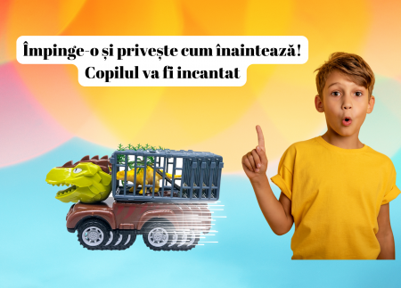 Set 4 masinute Dinozaur, Custi mobile, 12 piese, Accesorii, 13cm, Plastic, +3ani, ERGINO® [4]