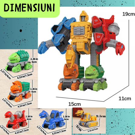 Set 5 in 1, Dinozauri Transformabili in Robot, – Jucarie Educativa 2 in 1 cu Functie Pull-Back, Metal si Plastic, 6 Cartonase, +3ani, ERGINO® [8]