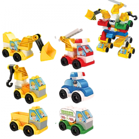 Set de Construcție 6 în 1 - 72 Piese Compatibile Duplo - Vehicule și Robot pentru Copii +3 ani" [8]