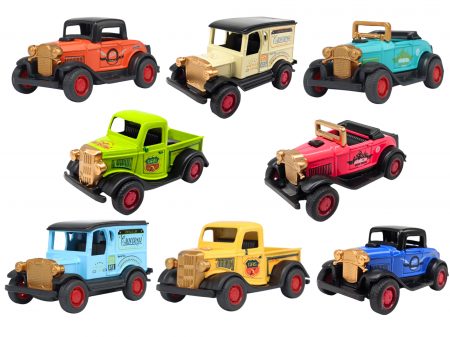 Seturi masinute - Set 8 masinute din metal, Modele vintage, Sistem pull-back, Detalii realistice, Multicolor, 6,5cm