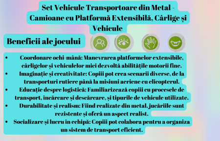 Set 8 piese, Camioane cu Platforme si Vehicule transportabile, Masini curse si Elicopter, Realizate din metal, Detalii Realistice, 12cm, +3 ani, ERGINO® [5]
