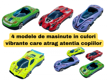 Set camion trailer de jucarie, Sistem catapultare masini, Pista extensibila, 5 Piese, Masinute din metal, Extidere 77cm, Plastic, Rosu [3]