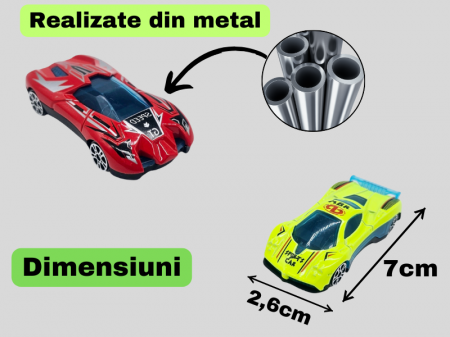 Set camion trailer de jucarie, Sistem catapultare masini, Pista extensibila, 5 Piese, Masinute din metal, Extidere 77cm, Plastic, Rosu [4]