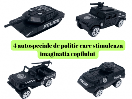 Set camion trailer de jucarie, Sistem catapultare masini, Pista extensibila, 5 Piese, Autospeciale Politie, Extidere 77cm, Plastic, Verde [3]