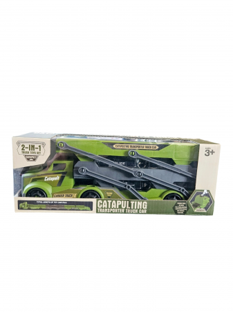 Set camion trailer de jucarie, Sistem catapultare masini, Pista extensibila, 5 Piese, Autospeciale Politie, Extidere 77cm, Plastic, Verde [7]