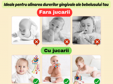 Set complet Jucarii Dentitie, Interactive, Multi-senzoriale, Elemente zornaitoare, Diferite functii, Fara BPA, SIlicon alimentar si plastic fin, +3luni, 11piese, Roz, Ergino [9]