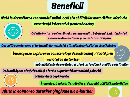 Set complet Jucarii Dentitie, Interactive, Multi-senzoriale, Elemente zornaitoare, Diferite functii, Fara BPA, SIlicon alimentar si plastic fin, +3luni, 11piese, Roz, Ergino [7]
