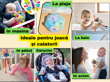 Set complet Jucarii Dentitie, Interactive, Multi-senzoriale, Elemente zornaitoare, Diferite functii, Fara BPA, SIlicon alimentar si plastic fin, +3luni, 11piese, Blue, Ergino [7]