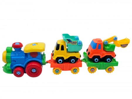 Set tren transportator cu 2 masinute demontabile, Basculanta, Excavator, cu surubelnite, Jucarie interactiva pentru copii, 42 cm, Plastic, Multicolor [9]
