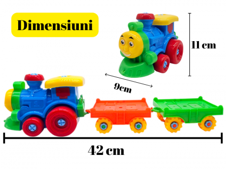 Set tren transportator cu 2 masinute demontabile, Basculanta, Excavator, cu surubelnite, Jucarie interactiva pentru copii, 42 cm, Plastic, Multicolor [4]