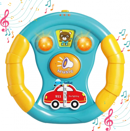 Jucarii interactive - Volan Interactiv pentru Copii, Sunete si Lumini, 6 Melodii, Sirene Ambulanta si Pompieri, Sunet Claxon si Semnal, Baterii Incluse, Plastic, +18luni, ERGINO®