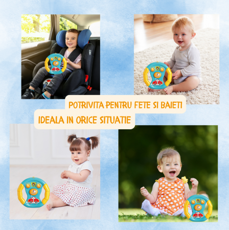 Volan Interactiv pentru Copii, Sunete si Lumini, 6 Melodii, Sirene Ambulanta si Pompieri, Sunet Claxon si Semnal, Baterii Incluse, Plastic, +18luni, ERGINO® [4]