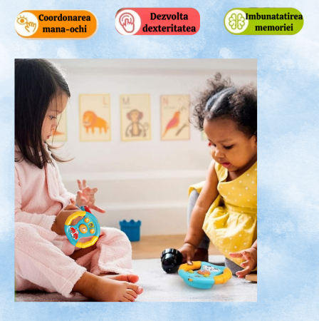 Volan Interactiv pentru Copii, Sunete si Lumini, 6 Melodii, Sirene Ambulanta si Pompieri, Sunet Claxon si Semnal, Baterii Incluse, Plastic, +18luni, ERGINO® [3]