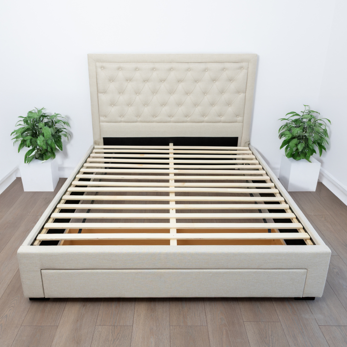 Pat Austin 140x200 cu sertar frontal și somieră, crem – tăblie capitonată [4]