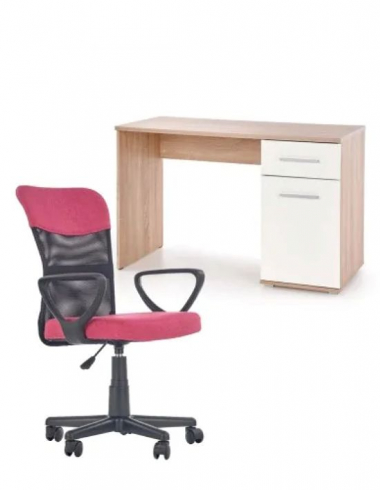 Set birou alb-stejar cu sertare si scaun roz, pentru copii [2]