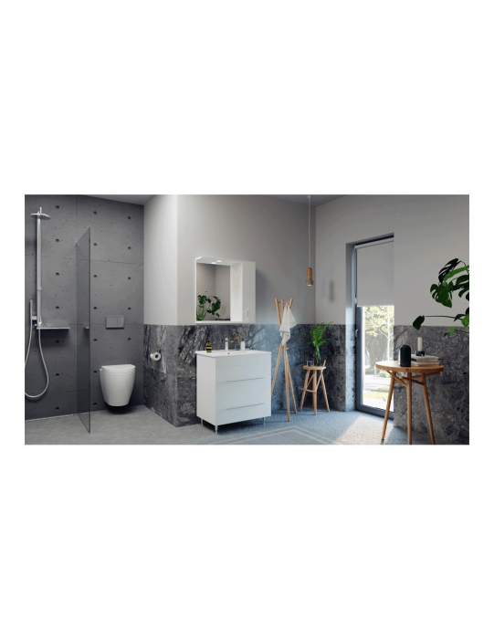 Mobilier baie alb cu lavoar ceramic si manere cromate, picioare cromate reglabile [4]