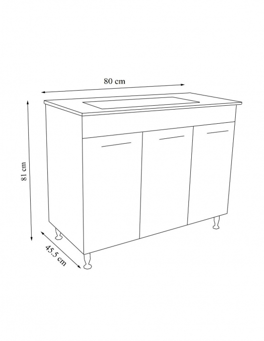 Baza si lavoar baie GN0541 alb 80 cm cu 3 usi si picioare cromate [5]