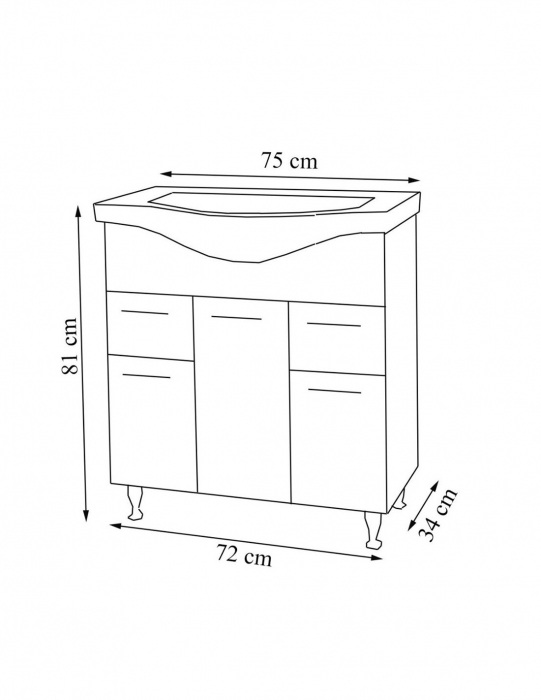 Set mobilier baie GN1531 alb cu lavoar ceramic - Vedere frontală [4]