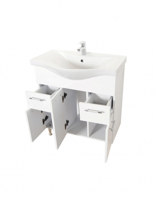 Set mobilier baie GN1531 alb cu lavoar ceramic - Vedere frontală [3]