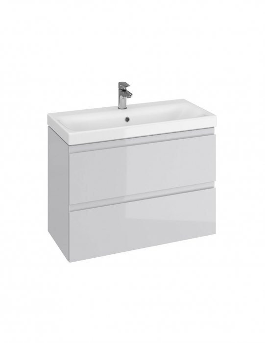 Mobilier baie suspendat gri lucios cu lavoar ceramic si 2 sertare [3]