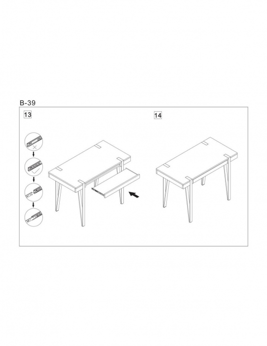 Birou HM B39 maro din MDF laminat cu picioare metalice negre si sertar [6]