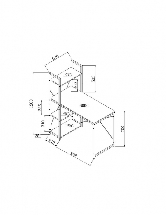 Birou HM Narvik B1 cu bibliotecă integrată, finisaj stejar sonoma și structură metalică neagră [6]
