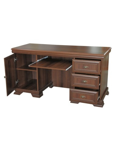 Birou VMB cu 3 sertare, un dulap lateral si polita glisanta pentru tastatura, finisaj nuc [2]