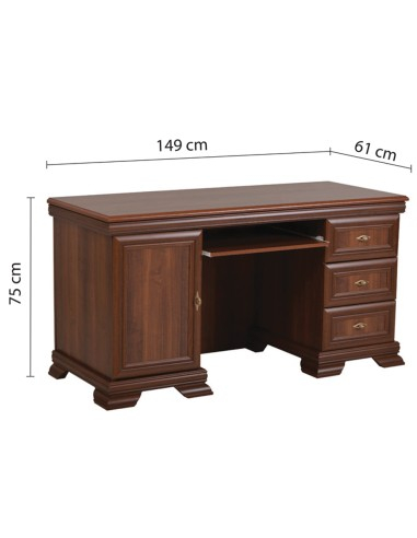 Birou VMB cu 3 sertare, un dulap lateral si polita glisanta pentru tastatura, finisaj nuc [3]