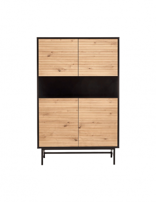 Comoda HM Murano KM3 cu fronturi riflate din stejar artizanal si carcasa neagra [3]