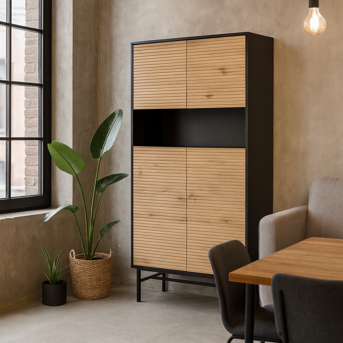 Comoda HM Murano KM3 cu fronturi riflate din stejar artizanal si carcasa neagra [12]