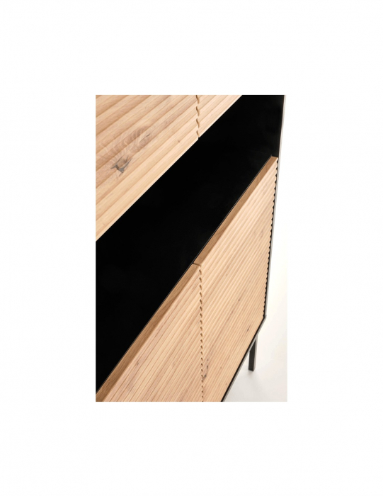 Comoda HM Murano KM3 cu fronturi riflate din stejar artizanal si carcasa neagra [6]
