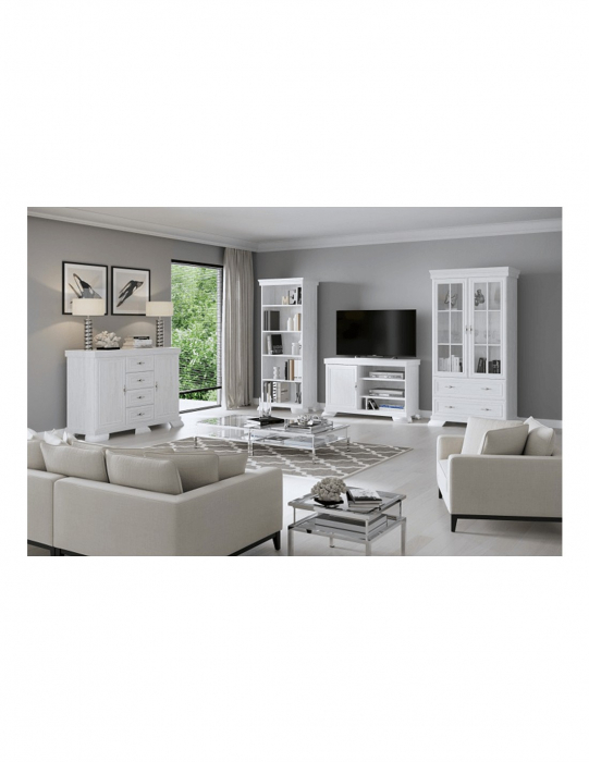 Comoda living VM3 alb antichizat cu 2 usi si 4 sertare [4]